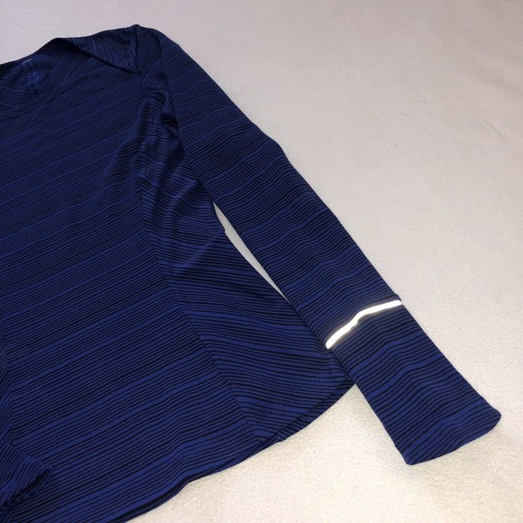Lululemon Stripe Sapphire Blue Black Kanto Catch Me LS Thumbhole Slim Rulu Top 4 - Picture 3 of 7